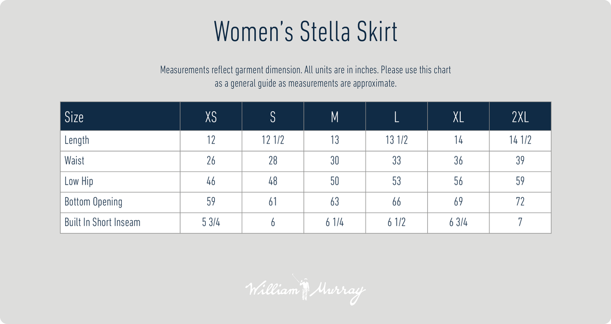 Women's Stella Skirt Sizing Chart