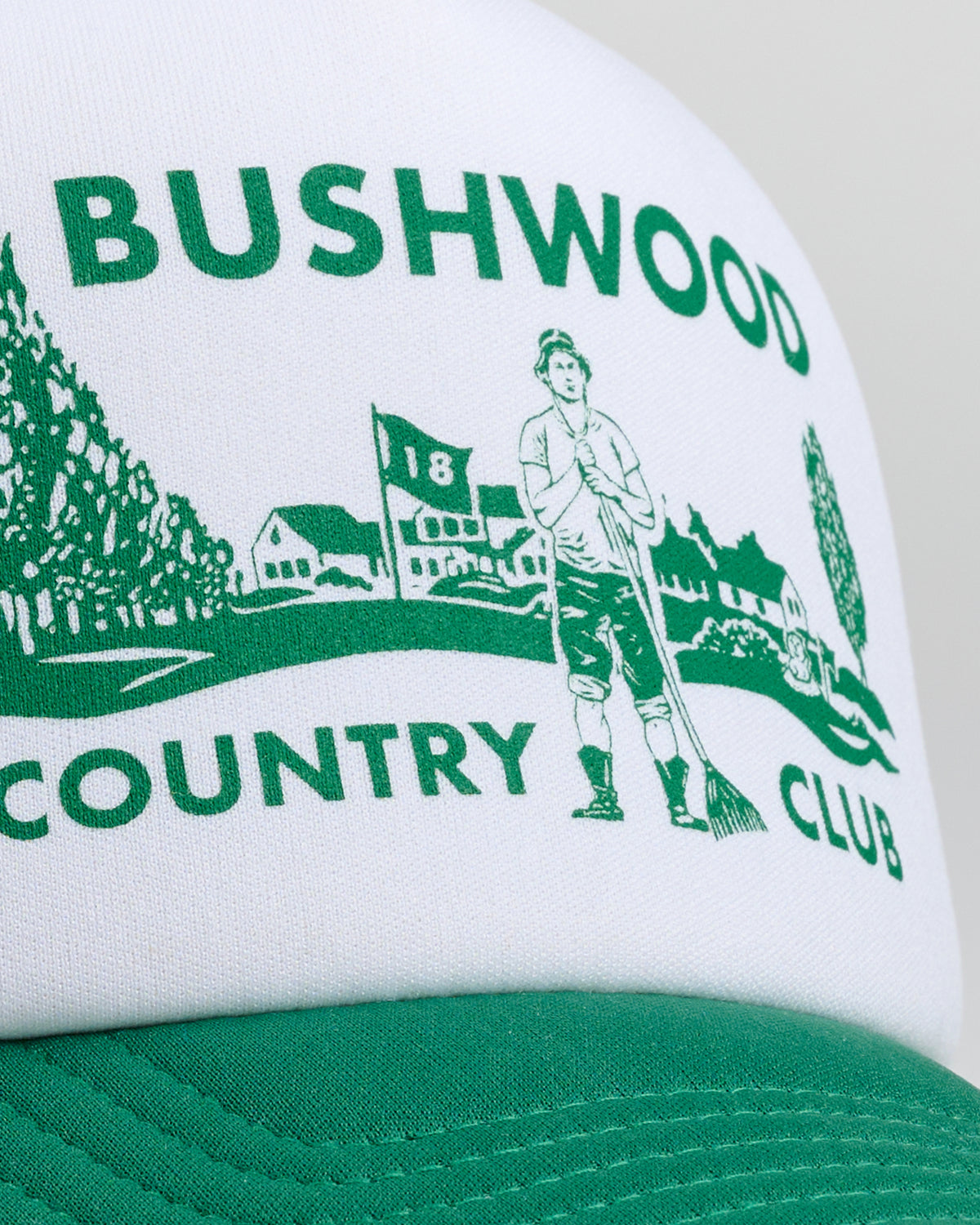 Bushwood CC Foam Trucker Hat | Green | Detail | William Murray Golf