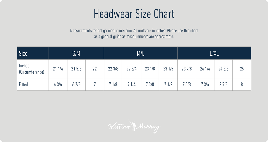 Headwear Size Chart | William Murray Golf