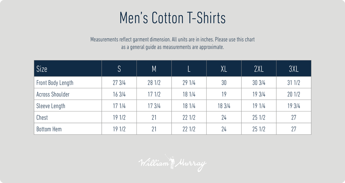 Men's Cotton T-Shirts Size Guide | William Murray Golf