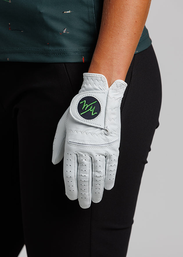 Ladies WM Contour Golf Glove | White-Navy/Green | Front | William Murray Golf
