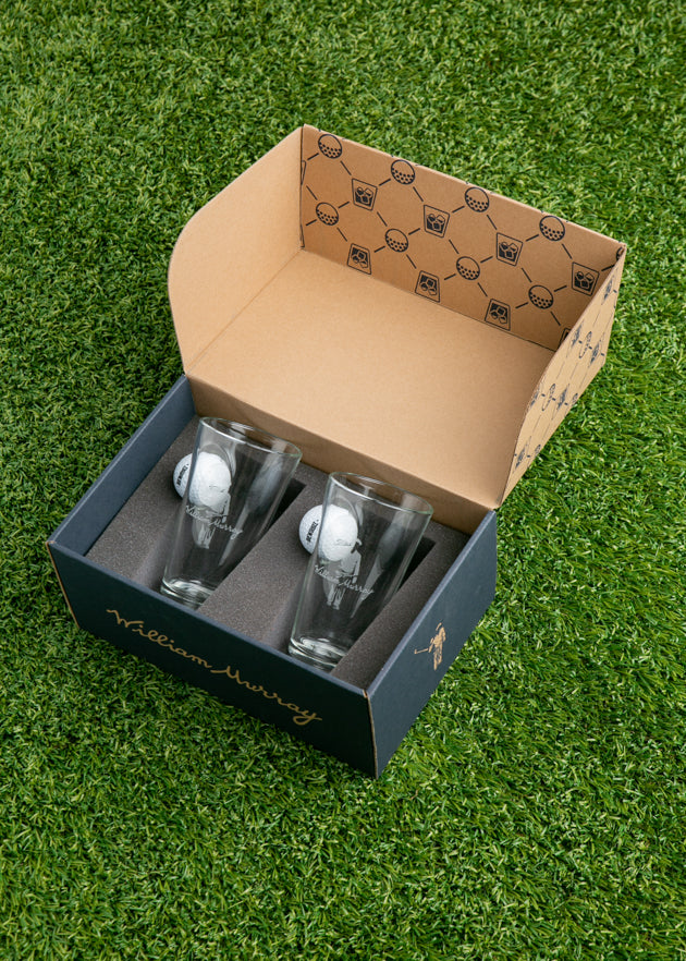 Golf Ball Pint Glass Set | Top | Packaging | William Murray Golf