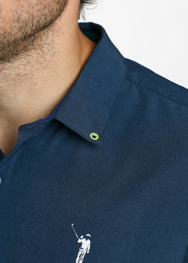 Murray Classic Long Sleeve Button Down | Navy | Collar | William Murray Golf