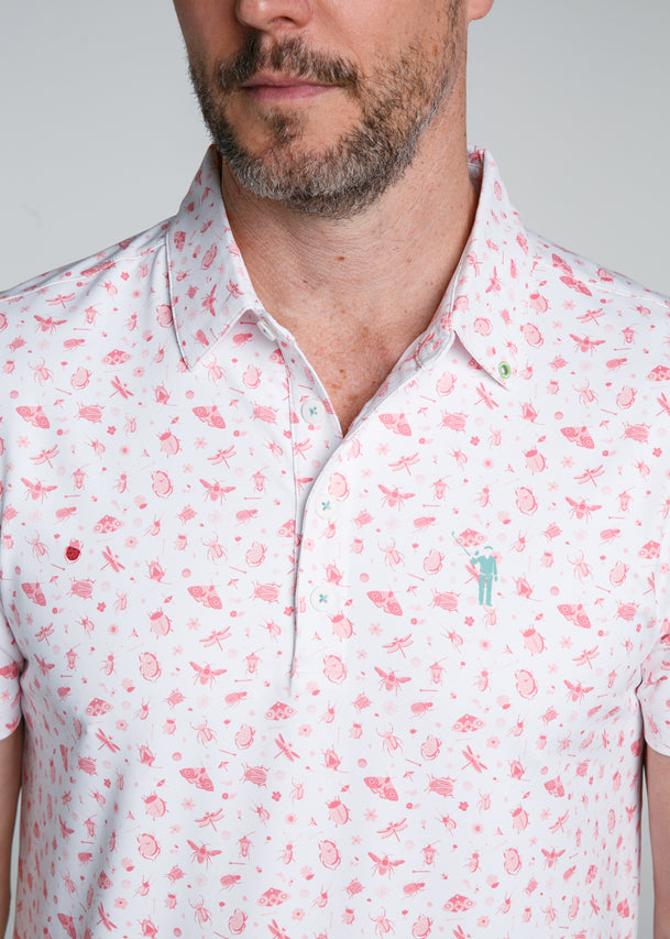 Buggin' Out Men's Polo | White | Front | Detail | William Murray Golf