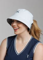 Women's High Ponytail Tech Bucket Hat | White | Angle | William Murray Golf